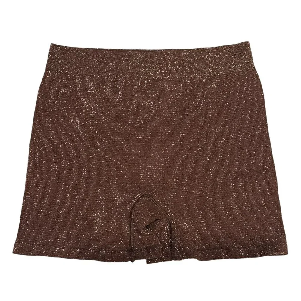 NWT AERIE Boyshort Pantie Sz XS Brown Gold Sparkle